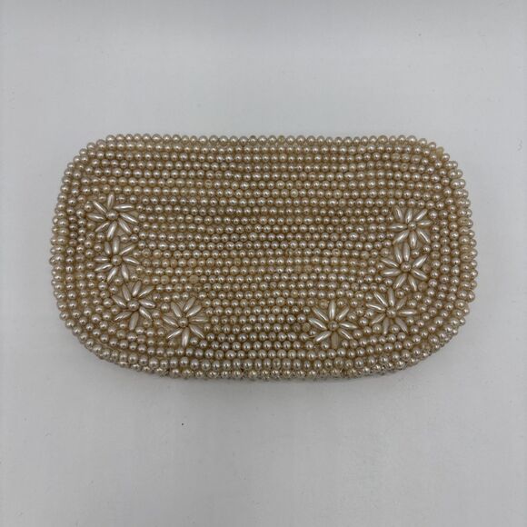 UNKNOWN Handbags - VINTAGE 1950s FAUX PEARL COIN PURSE MADE IN JAPAN SEQUINED WITH FLORAL PATTERN